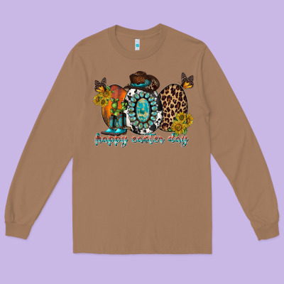 Happy Easter Egg Western Long Sleeve Tee Designed By Racoondesign