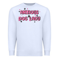 White anxious dog lady Premium Sweatshirt - MaliasSmallBusiness