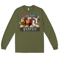 Army Green happy easter heifer Long Sleeve Tee - RacoonDesign
