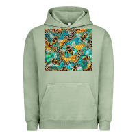 Pigment Oil Green honeycomb and bees with leopard Urban Hoodie - Artiststas