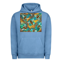 Pigment Pebble Blue honeycomb and bees with leopard Urban Hoodie - Artiststas