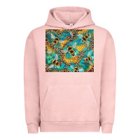 Pigment Salmon honeycomb and bees with leopard Urban Hoodie - Artiststas