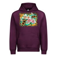 Mauve Wine bees and lilies with leopard Urban Hoodie - Artiststas