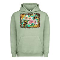 Pigment Oil Green bees and lilies with leopard Urban Hoodie - Artiststas