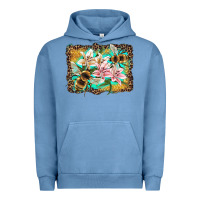 Pigment Pebble Blue bees and lilies with leopard Urban Hoodie - Artiststas