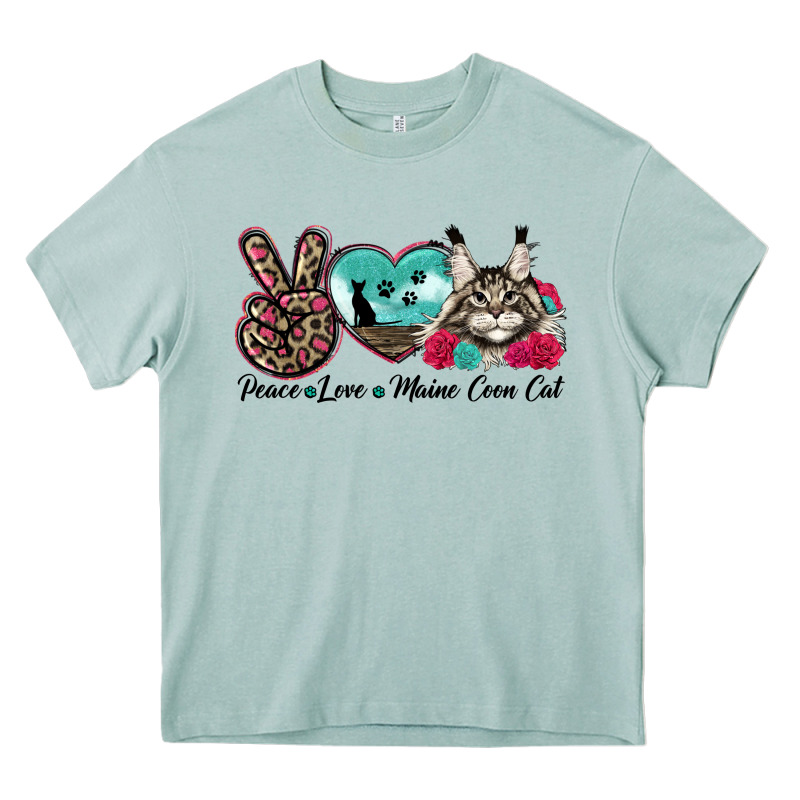 Peace Love Maine Coon Cat Heavy Core Tee by LillyAllenDesigns | Teevron