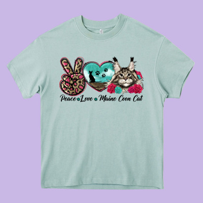 Peace Love Maine Coon Cat Heavy Core Tee Designed By Lillyallendesigns