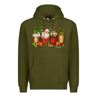 Army Green Christmas Santa coffee cups Premium Hoodie - MaliasSmallBusiness