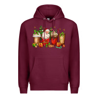 Burgundy Christmas Santa coffee cups Premium Hoodie - MaliasSmallBusiness