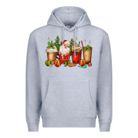 Heather Grey Christmas Santa coffee cups Premium Hoodie - MaliasSmallBusiness