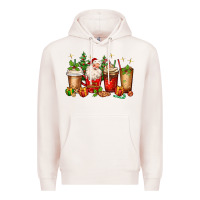 Pale Pink Christmas Santa coffee cups Premium Hoodie - MaliasSmallBusiness