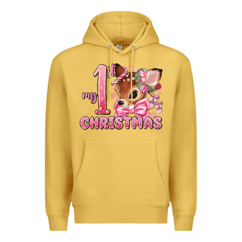 My First Christmas Pink Reindeer Premium Hoodie by MaliasSmallBusiness | Teevron