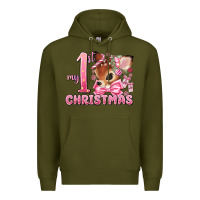 Army Green my first christmas pink reindeer Premium Hoodie - MaliasSmallBusiness