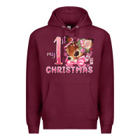 Burgundy my first christmas pink reindeer Premium Hoodie - MaliasSmallBusiness