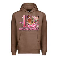 Chestnut my first christmas pink reindeer Premium Hoodie - MaliasSmallBusiness