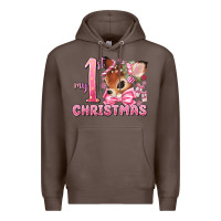 Coffee my first christmas pink reindeer Premium Hoodie - MaliasSmallBusiness
