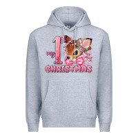 Heather Grey my first christmas pink reindeer Premium Hoodie - MaliasSmallBusiness