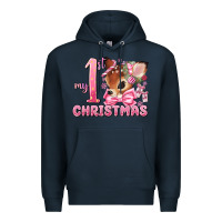 Navy my first christmas pink reindeer Premium Hoodie - MaliasSmallBusiness