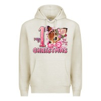 Oatmeal Heather my first christmas pink reindeer Premium Hoodie - MaliasSmallBusiness