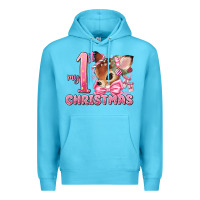 Ocean Blue my first christmas pink reindeer Premium Hoodie - MaliasSmallBusiness