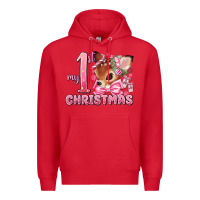 Red my first christmas pink reindeer Premium Hoodie - MaliasSmallBusiness
