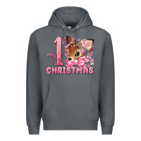 Rock my first christmas pink reindeer Premium Hoodie - MaliasSmallBusiness