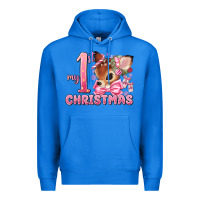 True Royal my first christmas pink reindeer Premium Hoodie - MaliasSmallBusiness