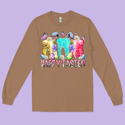 Happy Easter Tooth Long Sleeve Tee Designed By Racoondesign