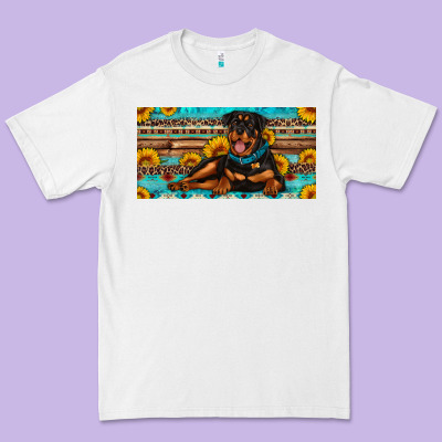 Rottweiler With Sunflowers License Plate Premium Tee Designed By Artiststas