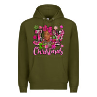 Army Green pink christmas joy black woman Premium Hoodie - MaliasSmallBusiness