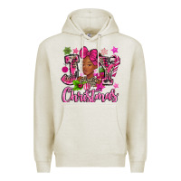 Oatmeal Heather pink christmas joy black woman Premium Hoodie - MaliasSmallBusiness