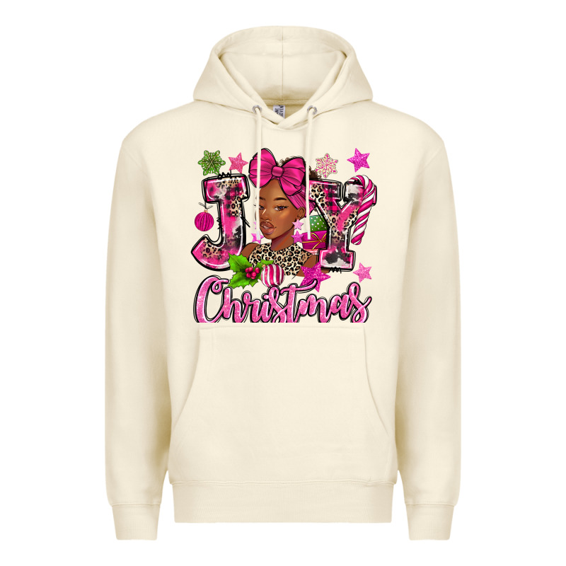 Pink Christmas Joy Black Woman Premium Hoodie by MaliasSmallBusiness | Teevron