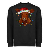 Black Christmas baby red angus calf with lights Heavyweight Sweatshirt - RanaPortraitStore