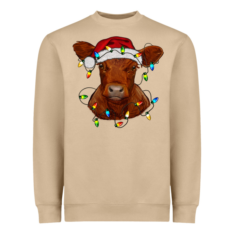 Christmas Baby Red Angus Calf With Lights Heavyweight Sweatshirt by RanaPortraitStore | Teevron