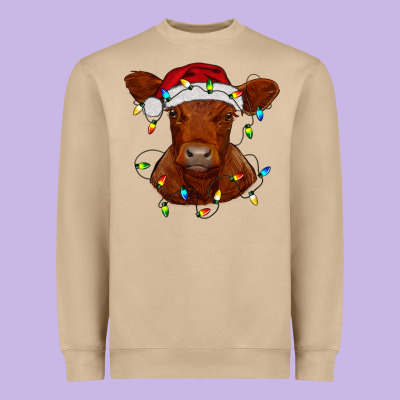 Heavyweight Sweatshirt Christmas baby red angus calf with lights