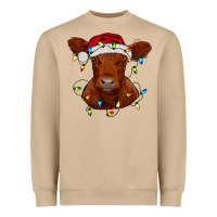 Mushroom Christmas baby red angus calf with lights Heavyweight Sweatshirt - RanaPortraitStore