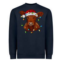Navy Christmas baby red angus calf with lights Heavyweight Sweatshirt - RanaPortraitStore
