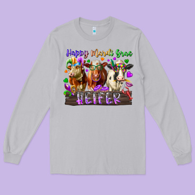 Happy Mardi Gras Heifer Long Sleeve Tee Designed By Racoondesign