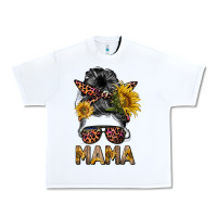 White mess bun mama sunflowers Urban Heavy Tee - BarkalooDesign