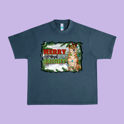 Merry And Bright Shiba Inu Urban Heavy Tee Designed By Ranaportraitstore