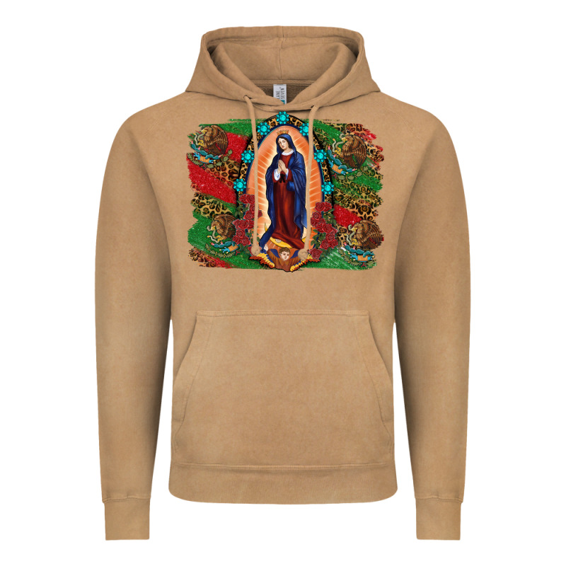 Mexican Flag Lady Of Guadalupe Distressed Backgrou Vintage Hoodie by RanaPortraitStore | Teevron