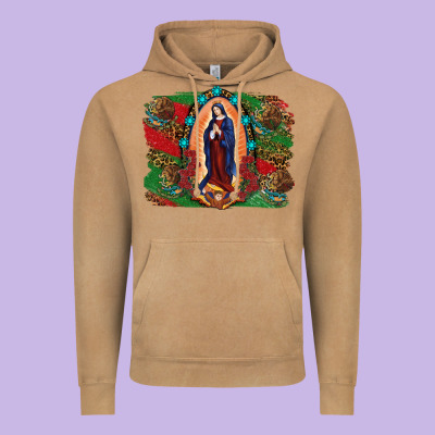 Mexican Flag Lady Of Guadalupe Distressed Backgrou Vintage Hoodie Designed By Ranaportraitstore