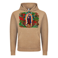 Vintage Coffee Mexican Flag Lady Of Guadalupe Distressed Backgrou Vintage Hoodie - RanaPortraitStore