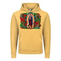 Vintage Mustard Mexican Flag Lady Of Guadalupe Distressed Backgrou Vintage Hoodie - RanaPortraitStore