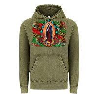 Vintage Olive Mexican Flag Lady Of Guadalupe Distressed Backgrou Vintage Hoodie - RanaPortraitStore