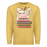 Antique Gold just a girl who brings books everywhere Premium Sweatshirt - MaliasSmallBusiness