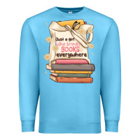 Ocean Blue just a girl who brings books everywhere Premium Sweatshirt - MaliasSmallBusiness