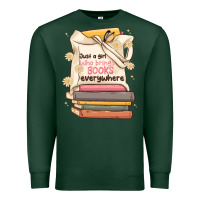 Sports Green just a girl who brings books everywhere Premium Sweatshirt - MaliasSmallBusiness