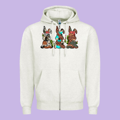 Leopard Cowhide Turquoise Cactus Bunny's Zipper Hoodie Designed By Jahusdesignshop