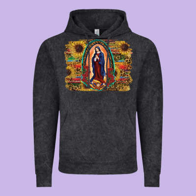 Sunflower Lady Of Guadalupe Distressed Background Vintage Hoodie Designed By Ranaportraitstore
